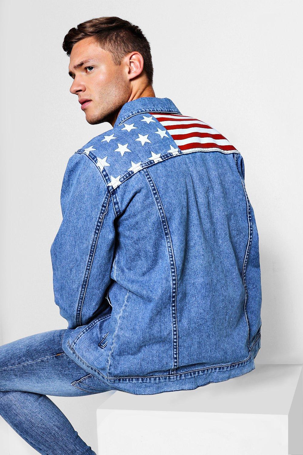 American Flag Print Denim Jacket | boohooMAN USA